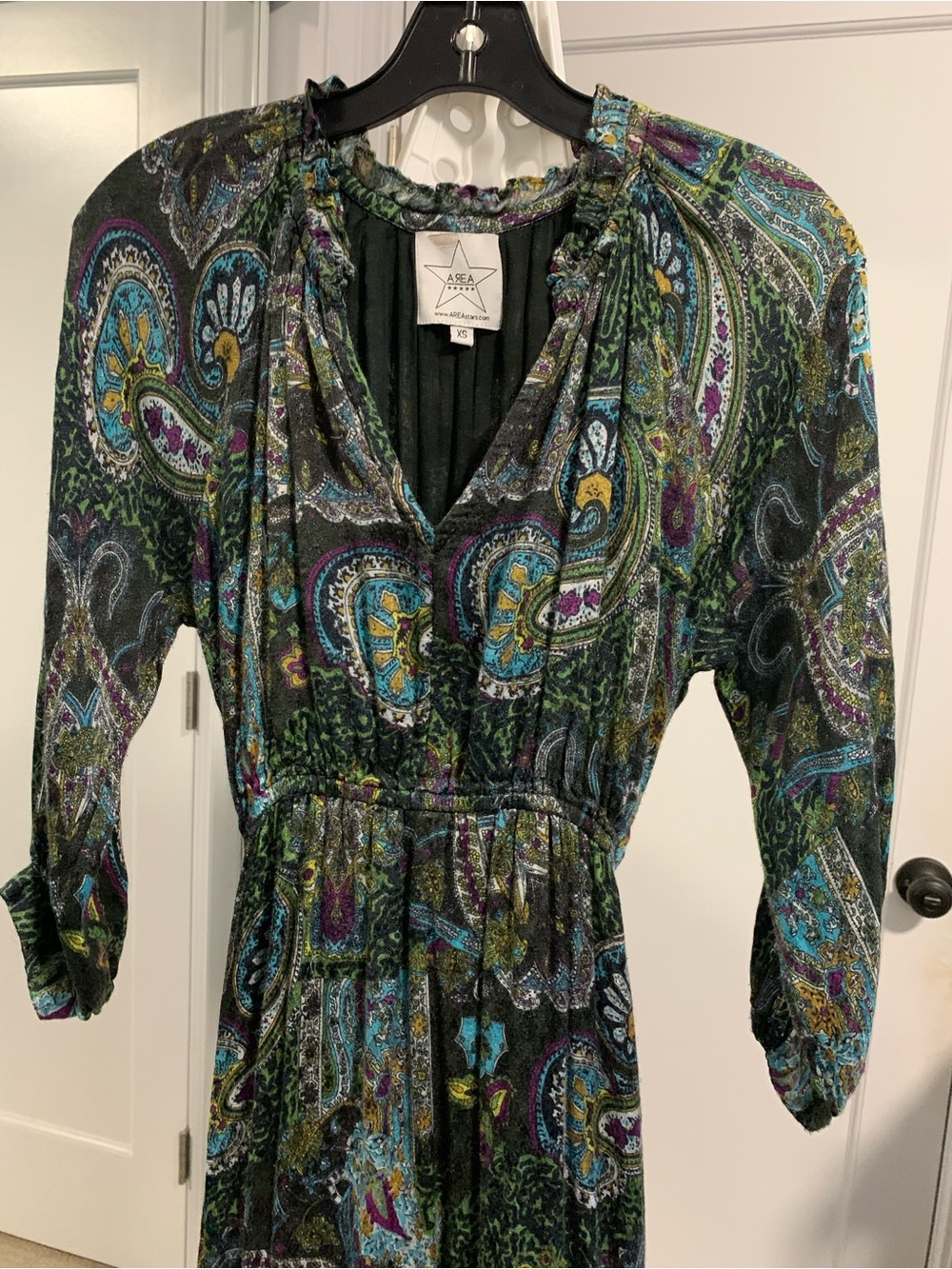 Area Stars Paisley Print 3/4 Sleeve Maxi Dress - Green Multicolor with belt